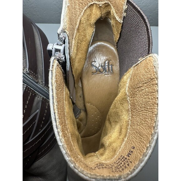 SOFFT Gray Brown Straps Chunky Block Heel Leather Ankle Booties Women's 8.5 - Picture 5 of 8